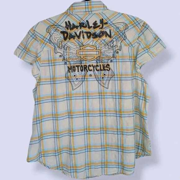 Harley Davidson Plaid Embroidered Butterfly Shirt - Picture 4 of 7